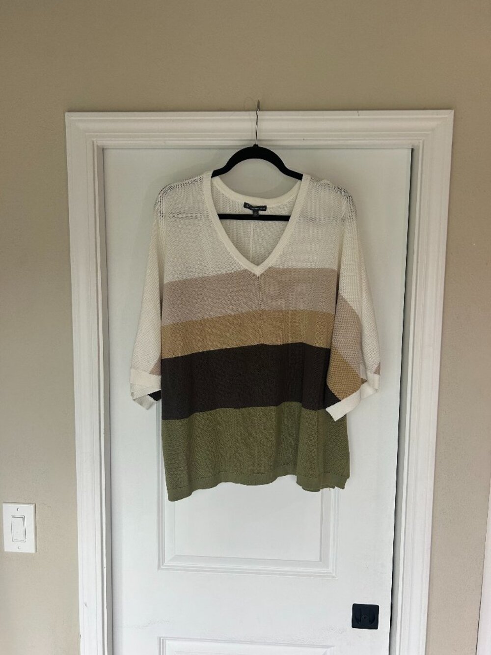 Adrianna Papell Colorblock Striped V-Neck Sweater 2X